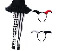 OAOSDH 1 Paire De Collants Clowns, 2 Bandeaux, Pantalon Serré Asymétrique Noir Et Blanc, Accessoires De Jeu De Rôle, Accessoires De Vêtements De Fête De Carnaval.