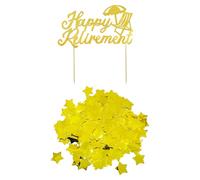 OAOSDH 1 Pièce Plugin De Retraite Heureux, 1 Paquet De Confettis en Plastique Doré, Lettres Anglaises, Chapeau Gâteau Doré, Décoration De La Fête De Retraite.