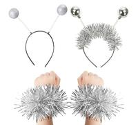 OAOSDH 2 Morceaux De Bandeau À Billes, 1 Paire De Bracelets, Bandeau De Coiffure Extraterrestre, Accessoires De Stade De Performance Créatifs Et Simples, Accessoires De Costumes en Argent De Fête.