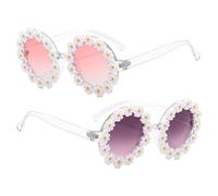 OAOSDH 2 Morceaux De Lunettes De Soleil D'Éléments De Marguerites, Lunettes Rondes, Lunettes Créatives, Lunettes pour Dames, Accessoires Photo, Verres De Fête.