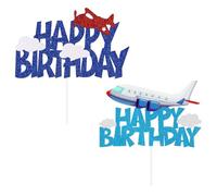 OAOSDH 2 Morceaux D'Insertion De Cartes À Thème d'avion, Insertion De Cartes De Gâteau d'anniversaire, Fournitures De Fête d'anniversaire pour Enfants, Décorations De Gâteaux.