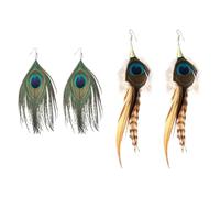 OAOSDH 2 Paires De Boucles d'oreilles en Plumes De Paon, Boucles d'oreilles Boho, Boucles d'oreilles De Personnalité Rétro, Accessoires De Vêtements.