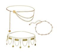OAOSDH 2 Pièces Chaîne De Taille en Métal, Bracelet De Perles 1 Morceau, Ceinture Dorée Créative, Bijoux Réglable, Décoration De Chaîne De Ventre Sexy pour Les Femmes.
