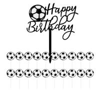 OAOSDH 21 Morceaux D'Insert De Carte De Gâteau De Football, Plug-in De Joyeux Anniversaire, Chapeau Haut De Gamme De Dessert, Décoration en Noir Et Blanc pour La Fête d'anniversaire des Garçons.