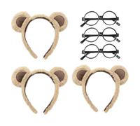 OAOSDH 3 Pièces Portent des Bandeaux d'oreille Et 3 Lunettes De Cadre Rond, des Bandeaux Moelleux en Peluche, des Accessoires De Cosplay, des Accessoires De Costumes De Fête.