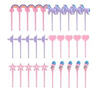 OAOSDH 30 Morceaux De Fourche De Fruits en Plastique, Mini-Panneau De Dessin Animé Mignon, Cure-Dents Réutilisables, Accessoires De Décoration De Desserts À Bento pour Enfants.