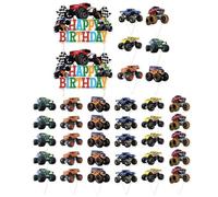 OAOSDH 38 Pièces Plug-Ins sur Le Thème des Camions, Inserts De Cartes Décoratifs À Gâteau, Décoration De Gâteau Créative, Fournitures De Fête d'anniversaire.