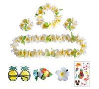 OAOSDH 4 Morceaux D'Accessoires Garland, 2 Morceaux D'Épingles À Cheveux De Fleurs, 1 Morceau De Verres D'Ananas Et 1 Autocollant De Tatouage, Fournitures De Fête.