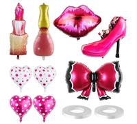 OAOSDH 9 Morceaux De Ballons À Thème De Maquillage Et 2 Rouleaux De Rubans, Ballons De Fête pour Femmes, Ballons Décoratifs De Fête, Ballons De Style Créatifs.