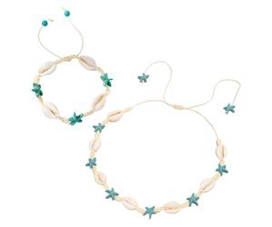 OAOSDH Collier De Coquille De 1 Morceau Et Bracelet 1 Pièce, Bijoux sur Le Thème Marin, Bijoux Tissés Créatifs, Bijoux Boho.
