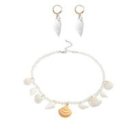 OAOSDH Collier De Perles De Coquille De 1 Morceau, 1 Paire De Boucles d'oreilles Pendentines, Personnalité Créative, Ensemble De Bijoux pour Femmes, Accessoires De Mode De Plage.