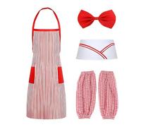 OAOSDH Tablier À Rayures 1 Morceau, Nœud Papillon De 1 Morceau, Chapeau De 1 Morceau Et 1 Paire De Manches, Tablier Rétro, Tablier De Serveur, Accessoires De Cosplay.