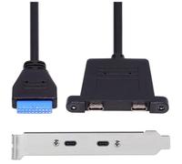Oaqmvgin Câble d'extension USB 3.0 pour panneau avant 20 broches vers | Câble d'extension de port du panneau arrière avec support permettant une carte mère directe 20 broches vers deux ports USB-C