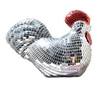 Oaqmvgin Figurine de poussin disco en forme de boule miroir Décoration de | Le design avec boule disco réfléchissante crée des effets d'éclairage dynamiques, suscitant des conversations lors de fêtes.
