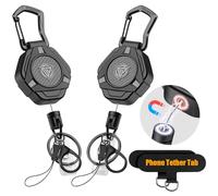 Oaridey Porte-clés rétractable magnétique, cordon robuste avec onglets de fixation pour téléphone, porte-carte d'identité tactique avec bobine rétractable pour badge et cordon en acier enduit de 31,8