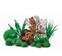 Oase BiOrb Kit de décoration en bois sur pierre pour aquariums biOrb 30 L + - Sculpture naturelle, plantes, galets de mousse et boule de fleurs - Sans danger pour l'eau douce et salée