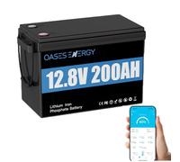 Oasesenergy Batterie Lithium 200AH 12V Batterie LiFePO4 Bluetooth avec 100A Protection BMS et 4000-15000 Cycles Profonds, Parfait pour Caravanes, Camping-Cars, Maison Solaire, Hors-Réseau,Bateaux
