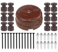 OASHISU Kit de Distribution Porcelaine avec 12 Isolateurs pour Systèmes 4 Trous - Entrée/Sortie de Câbles et Cache-câbles en Céramique, Marron, Ø78mm Profondeur 35mm