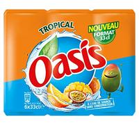 Oasis Boisson rafraîchissante aux fruits et à l'eau de source, Cocktail Tropical - Les 6 canettes de 33cl