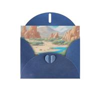 Oasis In The Desert Carte de vacances horizontale avec enveloppe bleue en forme de cœur et écrire divers vœux de vacances