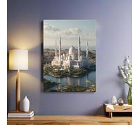 Oasis Mer Toile Murale Bâtiments blancs sur la plage de la rivière Tableau Décoratif 30 x 20 cm Peinture Art Image Muraux Maison Chambre Salon Cuisine Chambre Prêt à Accrocher