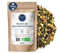 Oasis Rafraîchissante Bio - Mélange Thé Vert Fruité, en Vrac, 100% Naturel, Sans OGM - Agriculture Biologique - Fabrication Française - Sachet 200 gr (100 Tasses)