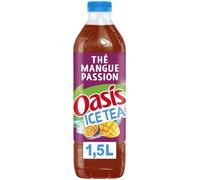 OASIS Thé Glacé Mangue Passion - Boisson rafraîchissante aux fruits - Format bouteille plastique 1,5L - Saveur douce et exotique - Lot de 4