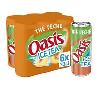 OASIS - Thé Glacé Pêche, Boisson Rafraîchissante, Pack de 6 Canettes 33 cL - Lot De 1