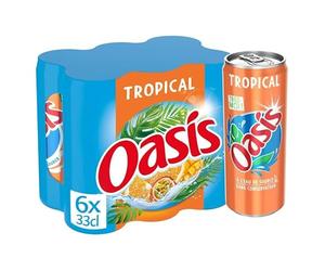OASIS Tropical Boite Slim 33 cl x 6 - Boisson Fruitée Rafraîchissante en Canette de 330 ml Idéale pour l'Été et les Sorties en Plein Air - Pack de 6 Canettes Pratiques et Légères. - L'Unité