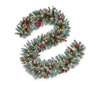 OasisCraft Guirlande de Noël floquée de 2,7 m avec lumières colorées - Guirlande de Noël enneigée avec pommes de pin, guirlande de Noël avec lumières fonctionnant à piles pour décoration