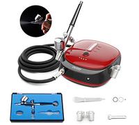 Oasser Aérographe avec Compresseur Kit Aerographe Portable Rechargeable Haute Précision Mini Compresseur d'Air Pression Réglable pour Modelisme, Cosmétiques, Stylisme, Peinture, Rouge et Noir