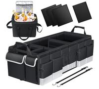 Oasser Rangement Coffre de Voiture Organisateur Coffre Voiture 95L en 600D Support 50KG Etanche Multi-Compartiments avec Sac Isotherme et Couvercle Pliable pour SUV Camion