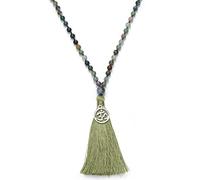 oasymala 108 Mala Perles Tassel Collier-Calming Meditation Spiritual Mala Collier Grounding Spiritual OM Collier (Agate indienne (Indian Agate))
