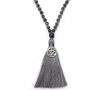 oasymala 108 Mala Perles Tassel Collier-Calming Meditation Spiritual Mala Collier Grounding Spiritual OM Collier (Labradorite grise (Grey Labradorite))