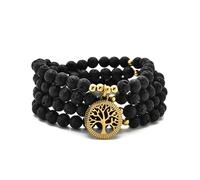 oasymala Accessoires de méditation, 108 perles Mala, breloque arbre de vie en or, bracelet ou collier de perles de yoga pour homme ou femme (Lave (Lava))