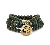 oasymala Accessoires de méditation, 108 perles Mala, breloque arbre de vie en or, bracelet ou collier de perles de yoga pour homme ou femme (Turquoise africaine (African Turquoise))