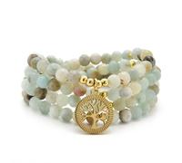 oasymala Accessoires de méditation, 108 perles Mala, breloque arbre de vie en or, bracelet ou collier de perles de yoga pour homme ou femme (Amazonite)
