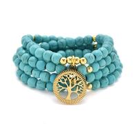oasymala Accessoires de méditation, 108 perles Mala, breloque arbre de vie en or, bracelet ou collier de perles de yoga pour homme ou femme (Turquoise verte (Green Turquoise))