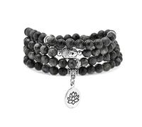 oasymala Bracelet Mala 108 perles de 6 mm, collier Yoga Zen avec breloque Bouddha et Lotus pour la prière (Labradorite)
