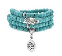 oasymala Bracelet Mala 108 perles de 6 mm, collier Yoga Zen avec breloque Bouddha et Lotus pour la prière (Turquoise verte (Green Turquoise))