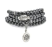 oasymala Bracelet Mala 108 perles de 6 mm, collier Yoga Zen avec breloque Bouddha et Lotus pour la prière (Hématite (Hematite))
