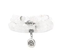 oasymala Bracelet Mala 108 perles de 6 mm, collier Yoga Zen avec breloque Bouddha et Lotus pour la prière (Jade blanche (White Jade))
