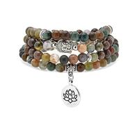 oasymala Bracelet Mala 108 perles de 6 mm, collier Yoga Zen avec breloque Bouddha et Lotus pour la prière (Agate indienne (Indian Agate))