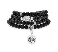 oasymala Bracelet Mala 108 perles de 6 mm, collier Yoga Zen avec breloque Bouddha et Lotus pour la prière (Agate noire (Black Agate))