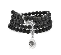 oasymala Bracelet Mala 108 perles de 6 mm, collier Yoga Zen avec breloque Bouddha et Lotus pour la prière (Lave (Lava))