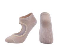 oasymala Chaussettes de yoga en coton avec poignées antidérapantes - Taille unique (Beige, Système Taille Chaussures EU, Adulte, Femme, Alpha/lettres, Moyen, Moyen)
