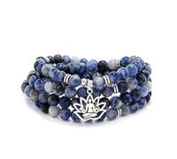 oasymala Collier Mala polyvalent de 108 perles de pierre avec breloque de yoga, à porter comme bracelet (Jaspe tache bleue (Blue Spot Jasper))
