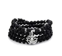 oasymala Collier Mala polyvalent de 108 perles de pierre avec breloque de yoga, à porter comme bracelet (Lave (Lava))