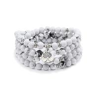 oasymala Perles Mala en pierre faites à la main, 108, avec breloque arbre de vie, à porter comme collier ou bracelet (Howlite)