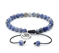 oasymala Réglable Om Wish Bracelet Méditation Mala Perles De Prière Yoga Om Bijoux Tressés Avec Des Perles Mala (Agate Jaspe Tache Bleue (Blue Spot Jasper Agate))
